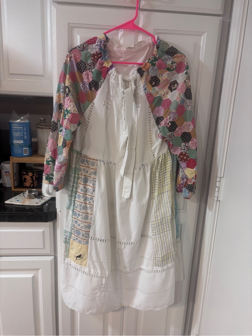 Multicolor Hex Patchwork dress with Cream Overlay